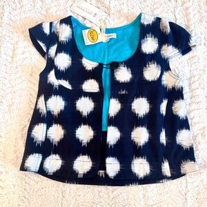 Mata Traders short sleeve polka dot Fair Trade Ikat Crop Top Small NWT Boho